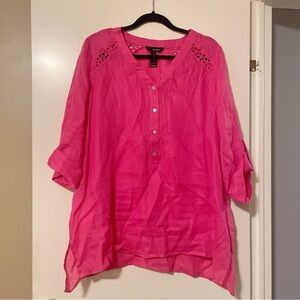 Ali Miles Pink Linen Blend Button Front Tunic Size 1X